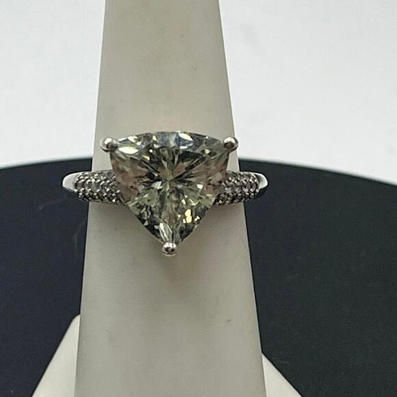 D'Joy Carat Genuine Green Amethyst White Topaz 925 Sterling Silver Ring Size 7 - Picture 1 of 11